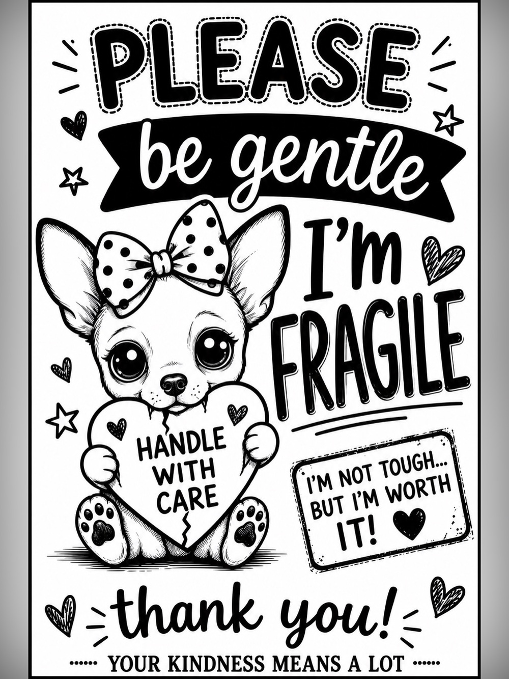 Be Gentle I'm Fragile 4x6 stickers qty50